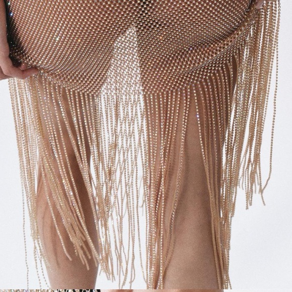 ZARA PINK GOLD RHINESTONE MESH DRESS - Picture 6 of 16